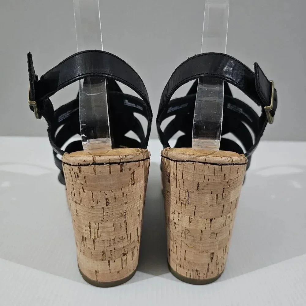 Born Bernese Cage Cork Wedge Sandal Womens 10 Black Leather Summer Platform - Picture 9 of 13